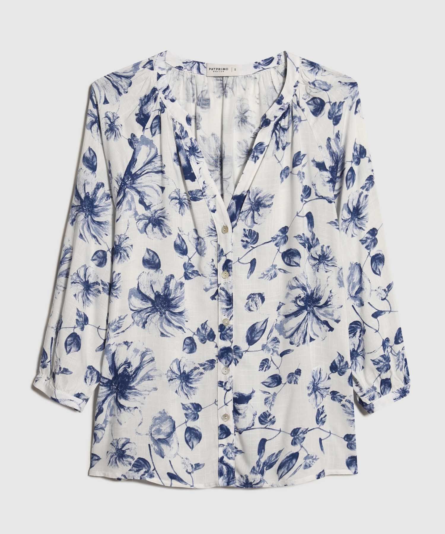 Blusa Estampada Cuello Mao