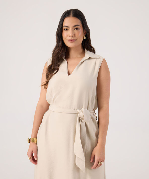 Vestido Unicolor Con Cinturon image number null