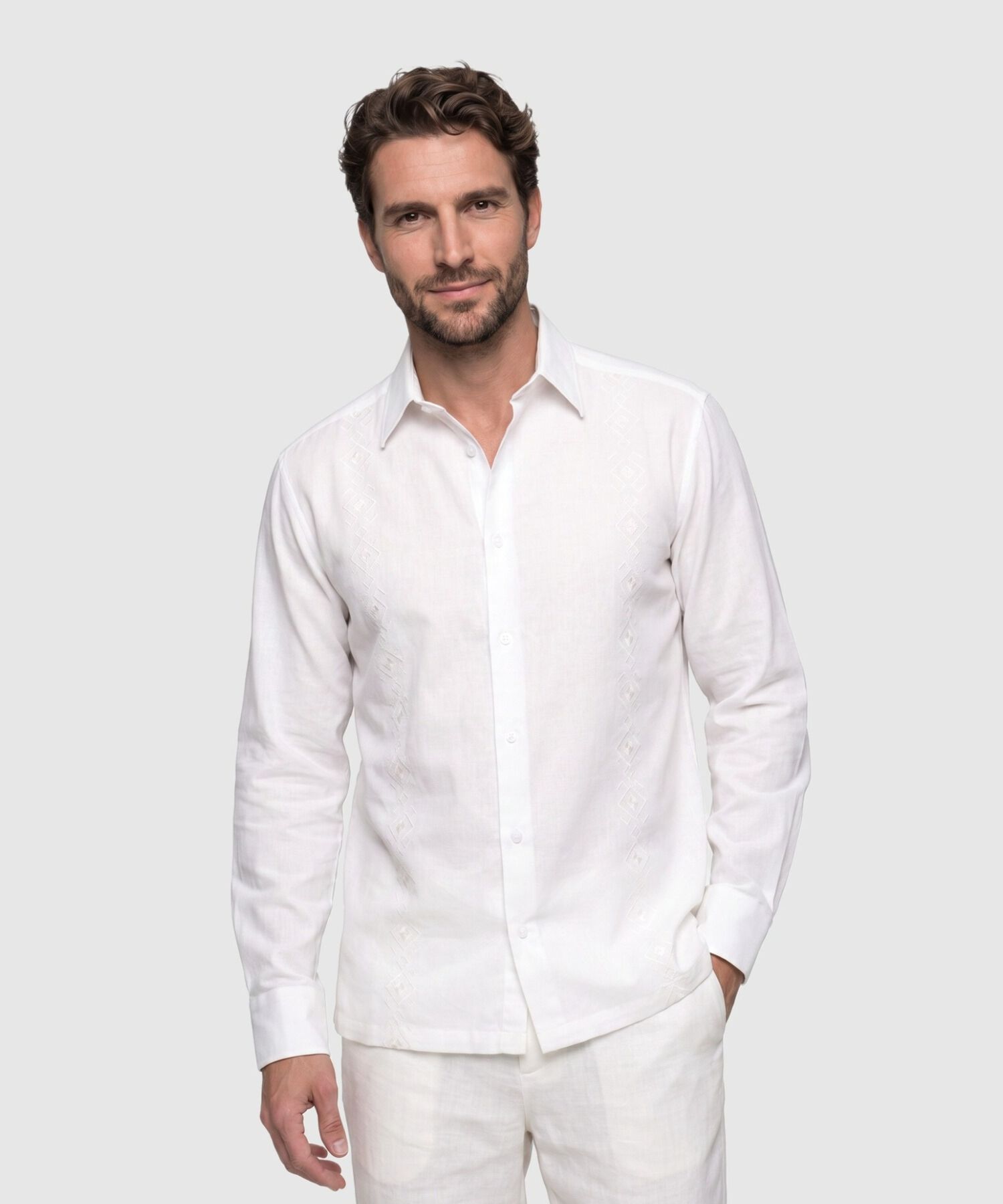 Camisa Guayabera Manga Larga Para Hombre