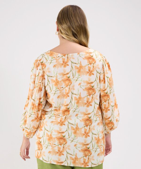 Blusa Estampada, Manga Corta Al Codo Encauchada