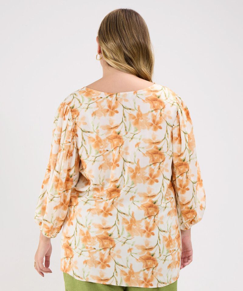 Blusa Estampada, Manga Corta Al Codo Encauchada