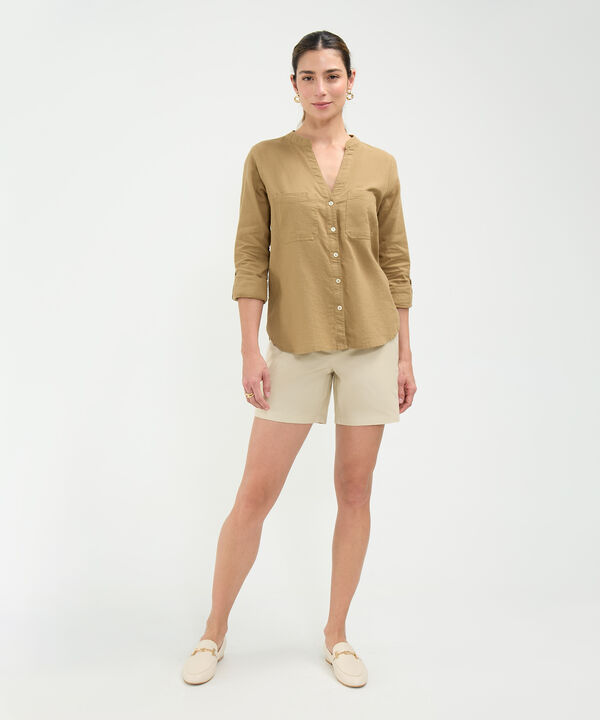 Blusa Cuello Mao en Efecto Lino image number null