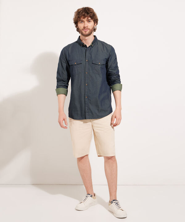 Camisa Slim Fit Tono Azul Medio Oscuro