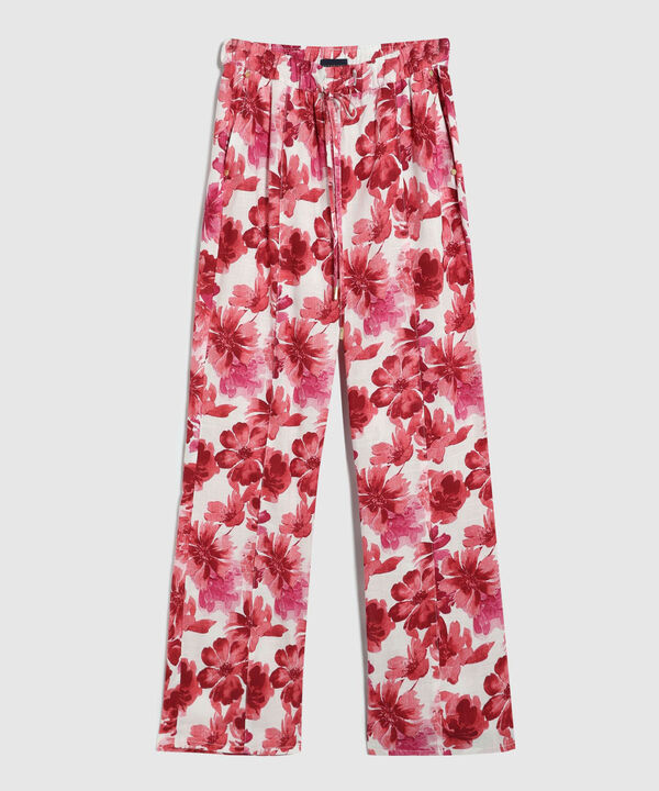 Pantalon Bota Recta En Lino Estampado
