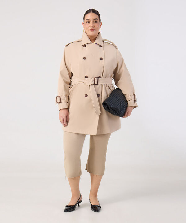 Trench Coat Con Cintur&oacute;n Y Charreteras Para Mujer Curvy