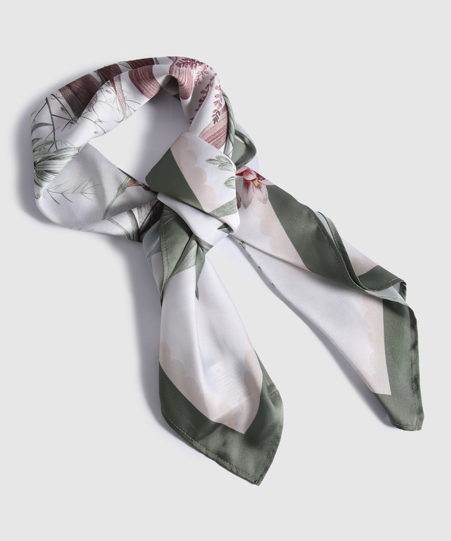 Bufanda Pañoleta De 70X70 Cm Motivo Floral Verde