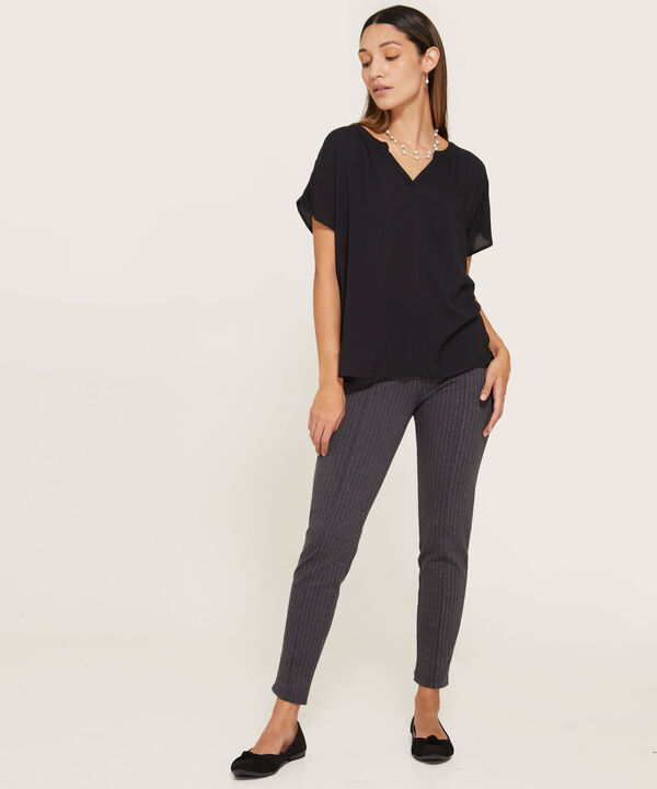 Blusa Manga Corta Con Cuello Mao