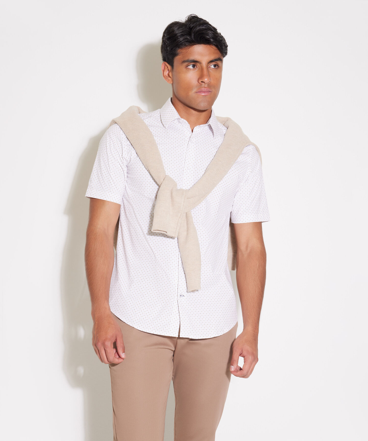 Camisa Estampada Manga Corta, Cuello Formal