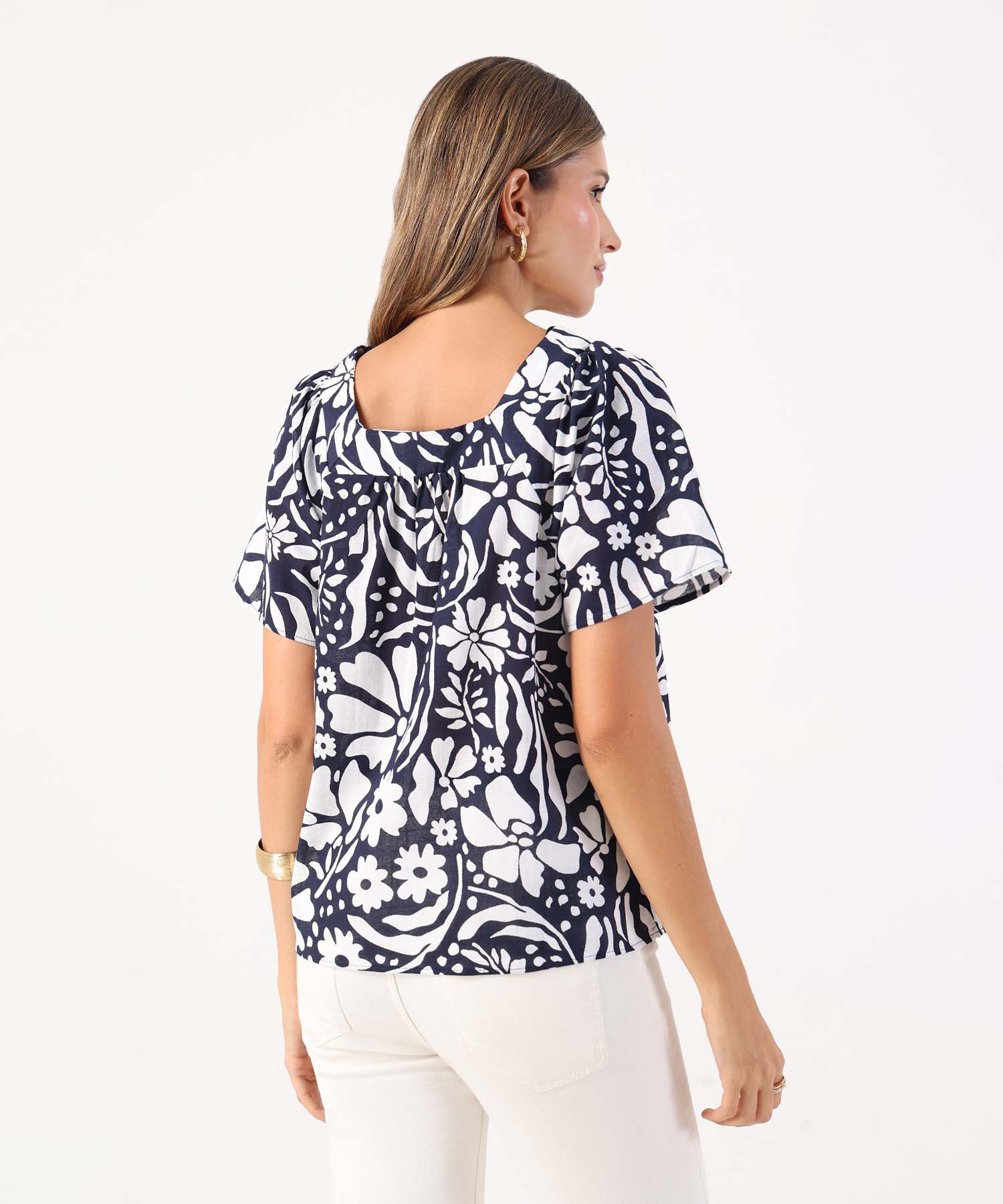 Blusa Estampada Con Escote Cuadrado 