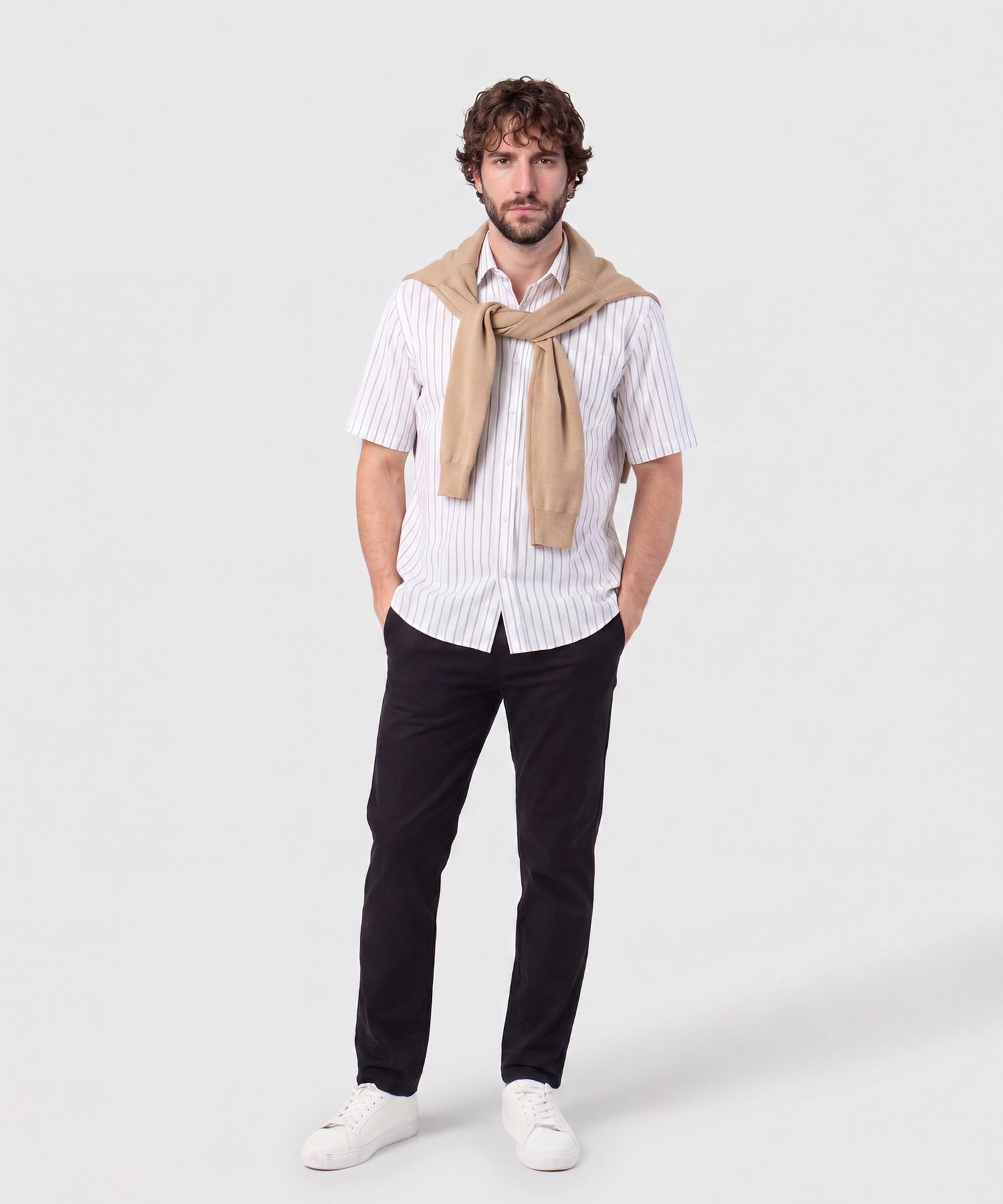 Camisa Listrada Con Bolsillo Para Hombre