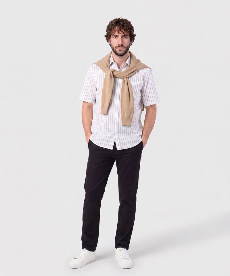 Camisa Listrada Con Bolsillo Para Hombre