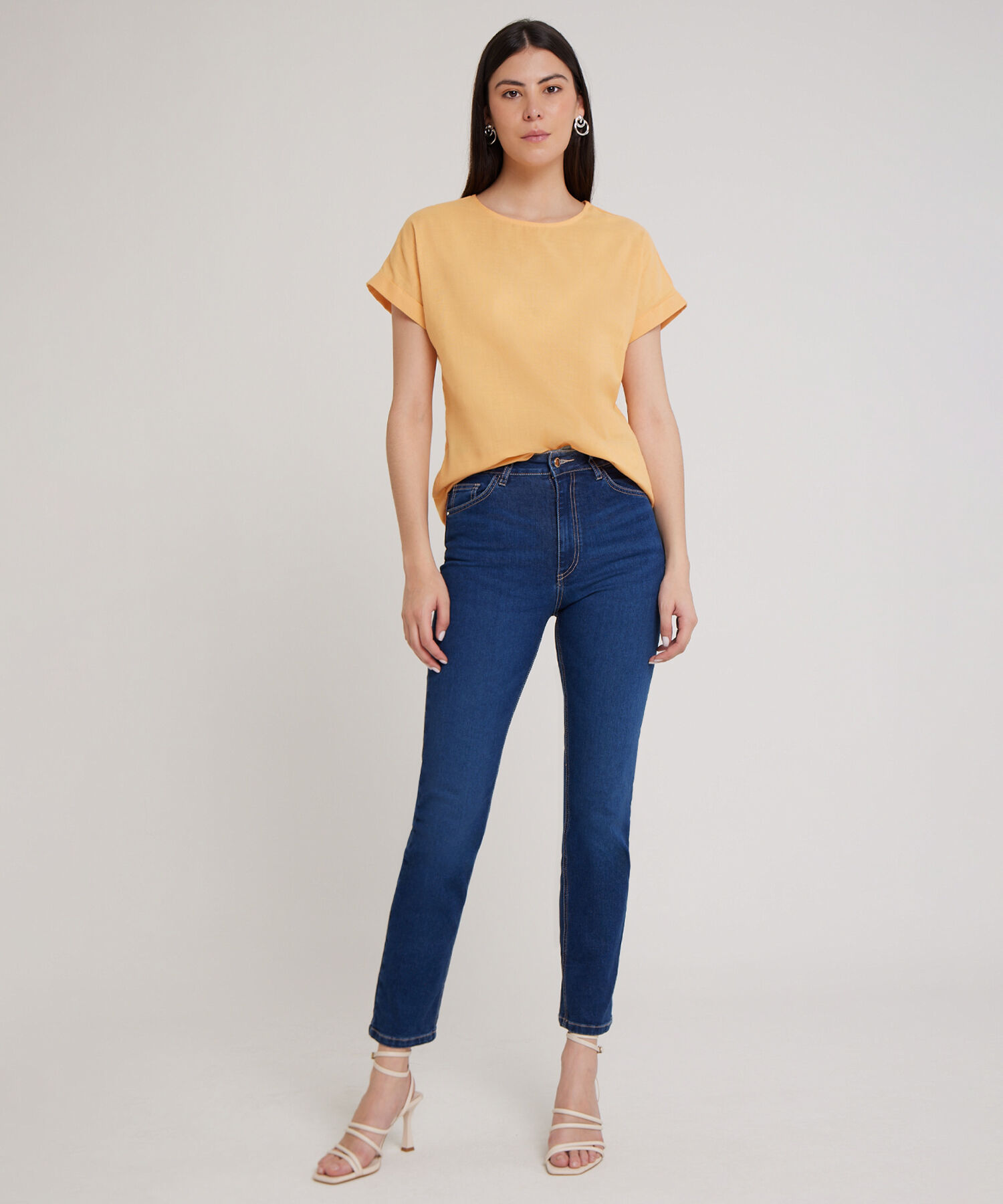 Blusa Manga Corta Corrida Unicolor