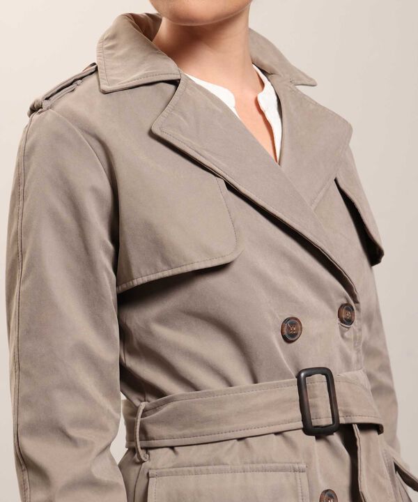 Chaqueta Trench Unicolor Con Cinturon 