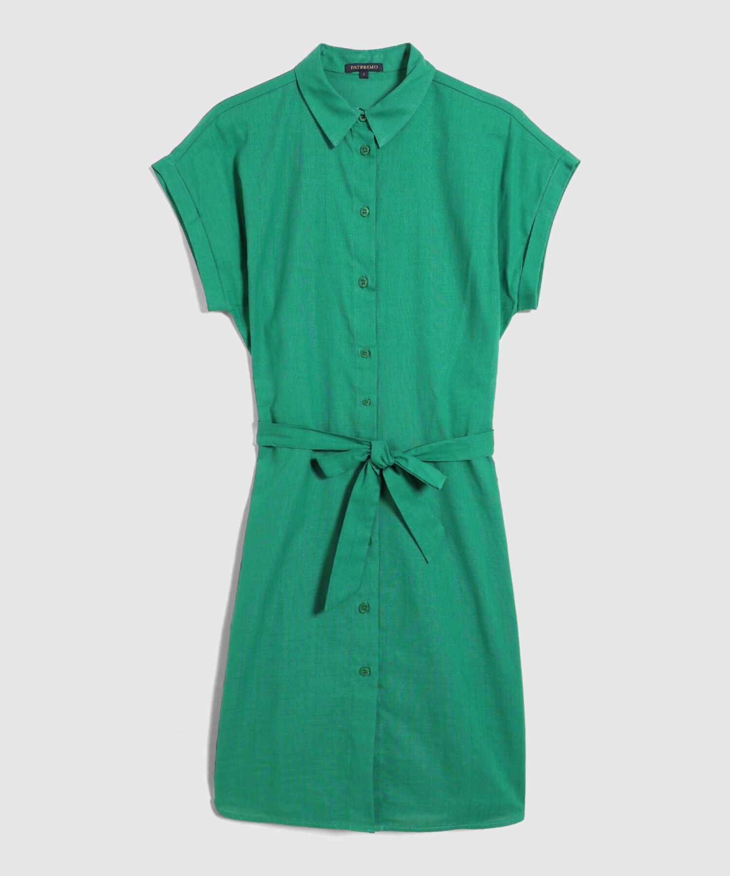 Vestido Camisero En Lino Unicolor Con Cinturon