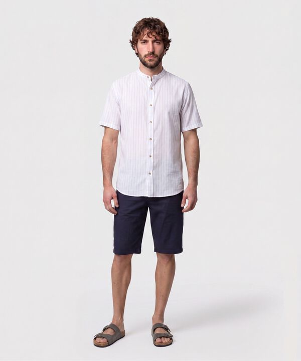 Camisa Manga Corta Cuello Mao Para Hombre