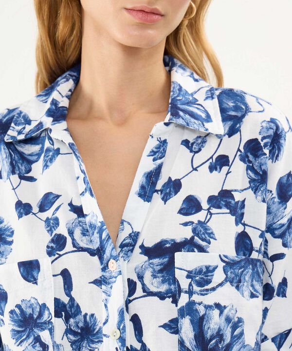 Camisa Estampada en Efecto Lino image number null