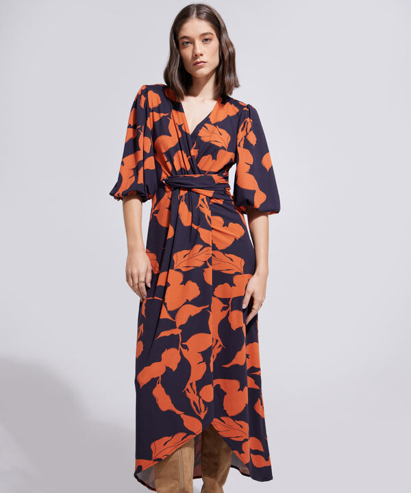 Vestido Midi Cruzado Con Nudo Mujer