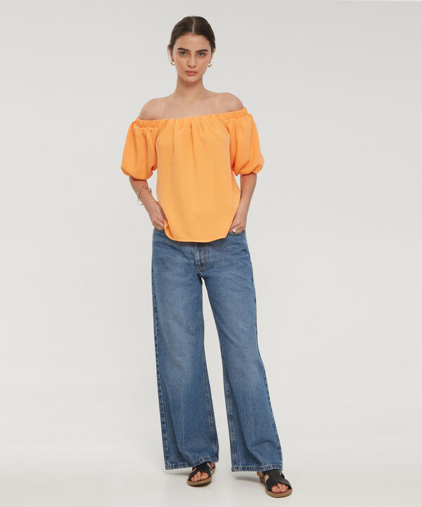 Blusa Encauchada Unicolor Manga Al Codo image number null
