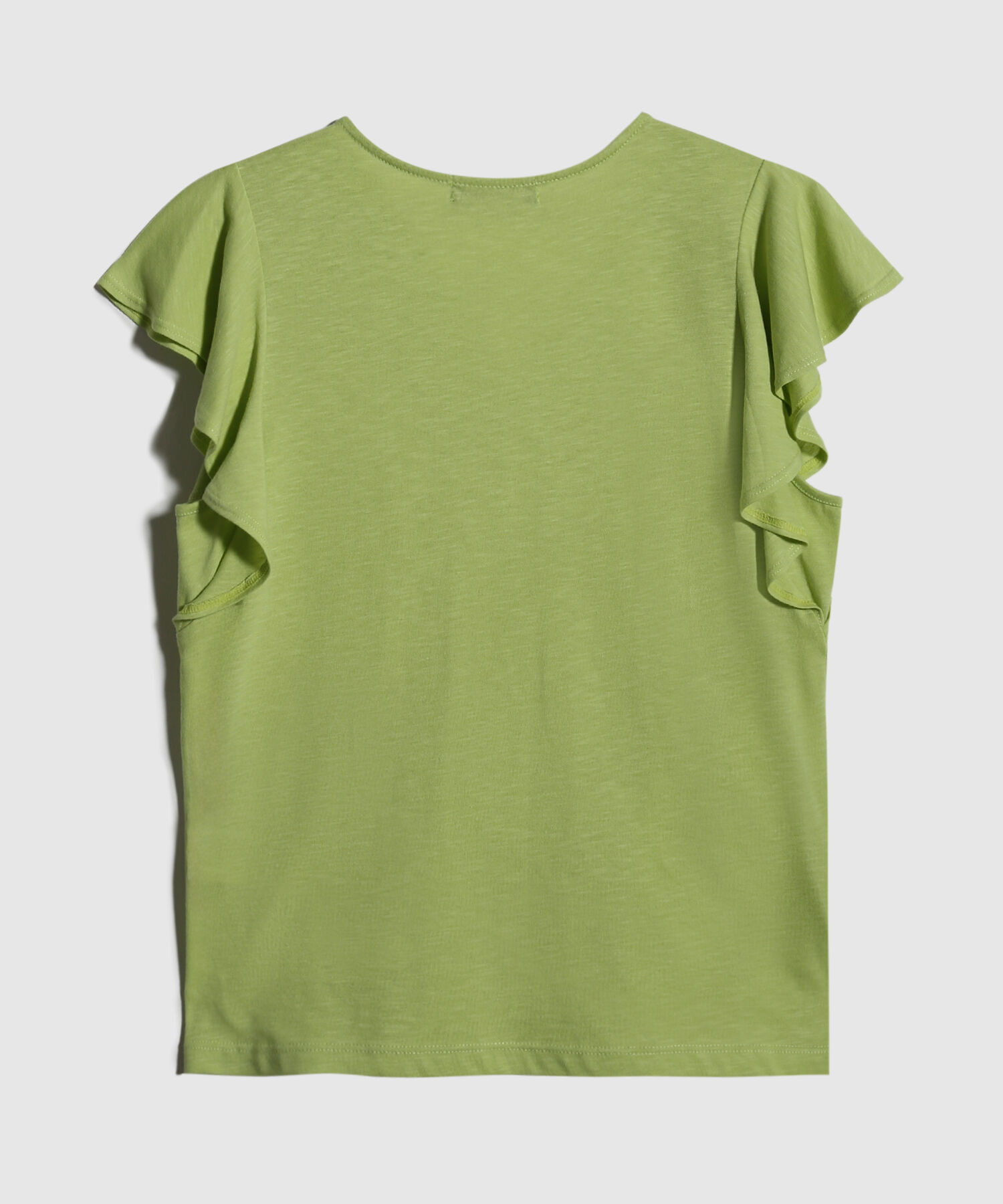 Camiseta Unicolor Manga Corta Con Vuelo, Escote V