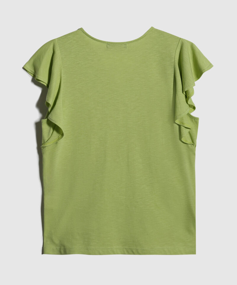 Camiseta Unicolor Manga Corta Con Vuelo, Escote V