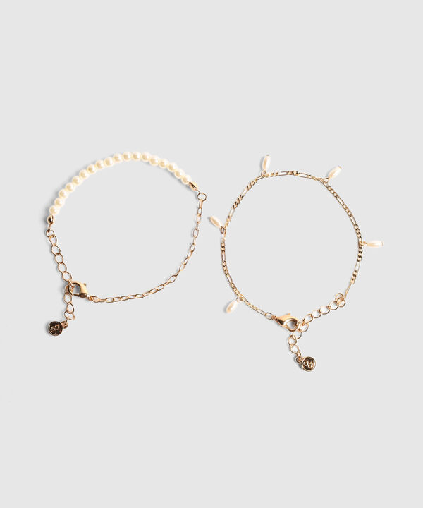 Set X 2 Pulseras Doradas Con Perlas image number null
