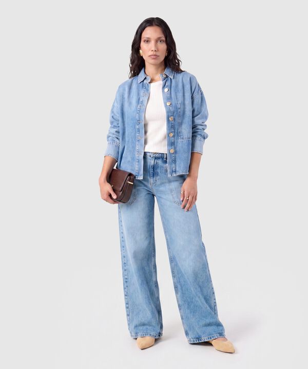 Jean Wide Leg Mujer con Bolsillos Frontales