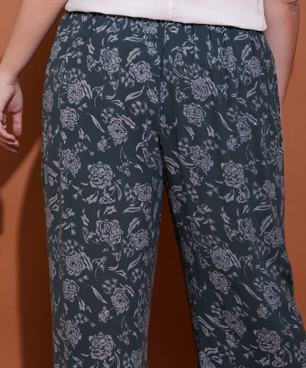 Pantalón Palazzo Estampado Con Cintura Elástica En Trasero Y Cinturón Para Anudar Desde Costados