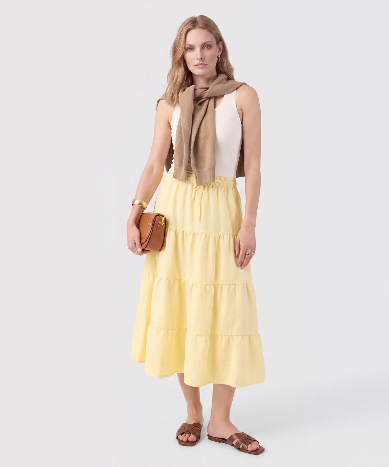 Falda Midi Con Boleros Y Ajuste De Lazo Mujer