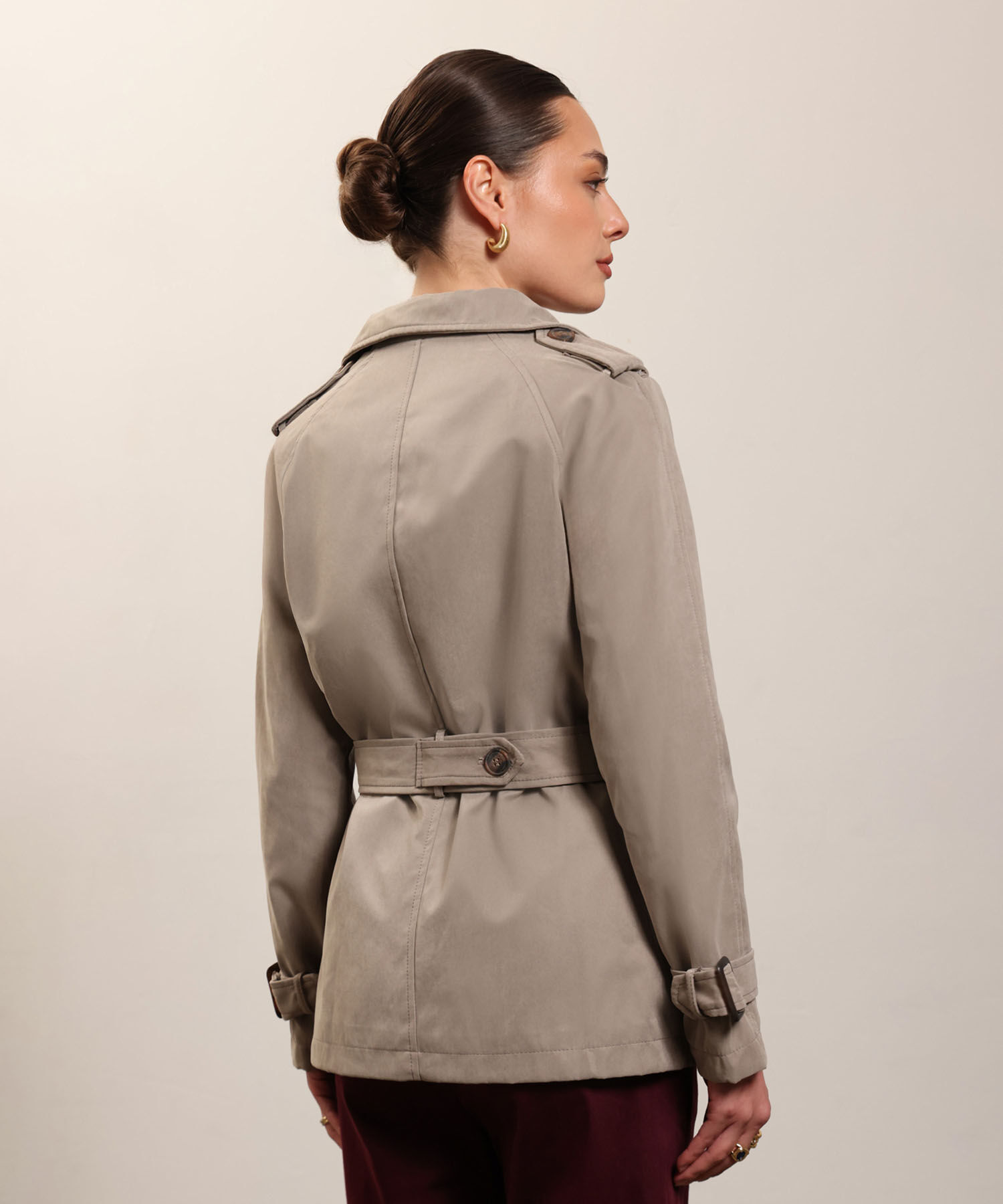 Chaqueta Trench Unicolor Con Cinturon 