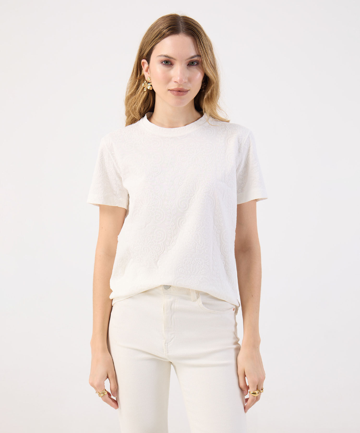 Camiseta Mujer Texturizada Manga Corta