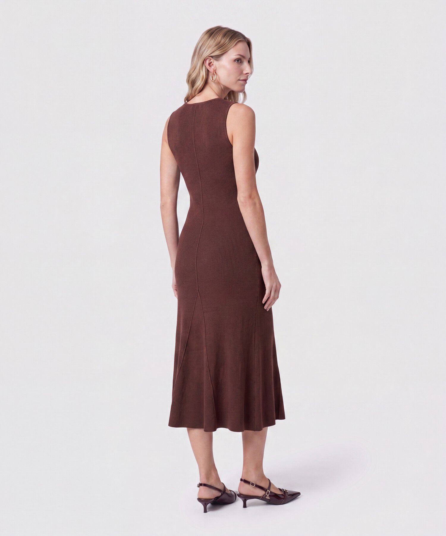 Vestido Midi Tejido Cuello V Para Mujer