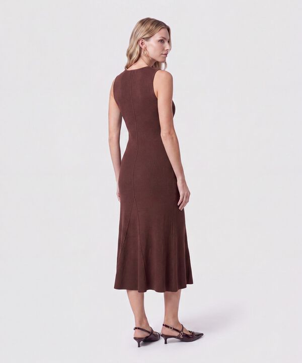 Vestido Midi Tejido Cuello V Para Mujer