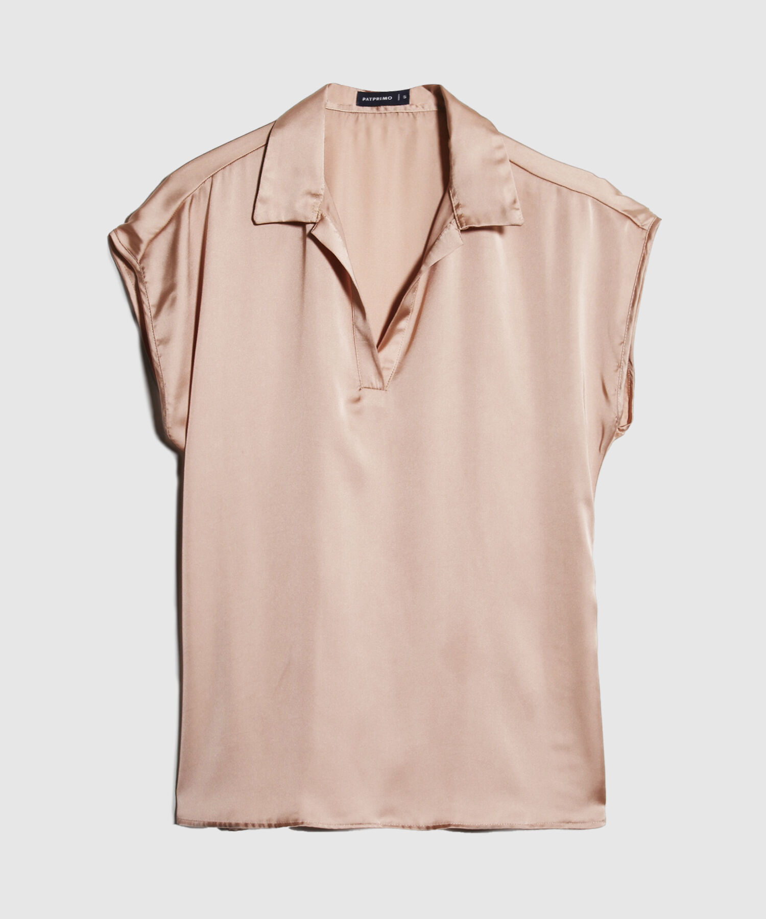 Blusa Manga Corta Corrida Unicolor  En Satin