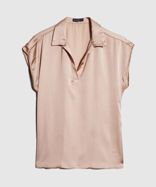Blusa Manga Corta Corrida Unicolor  En Satin