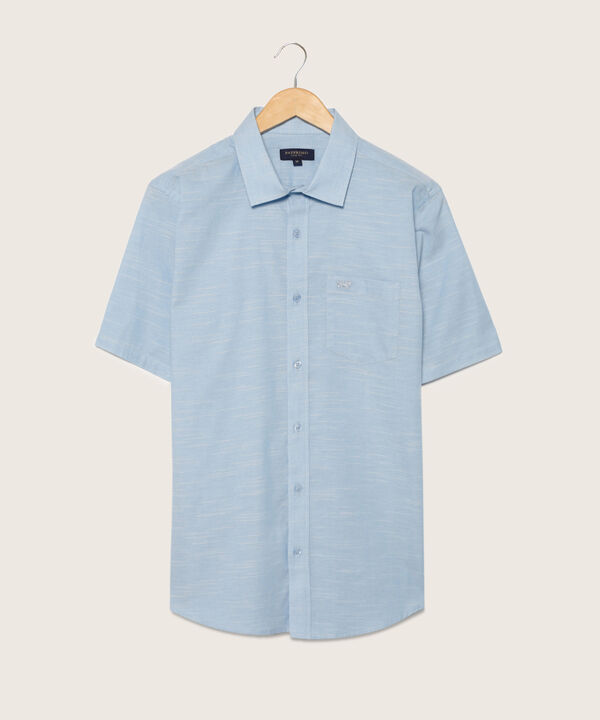 Camisa Unicolor Manga Corta Con Bolsillo Y Silueta Slim Fit