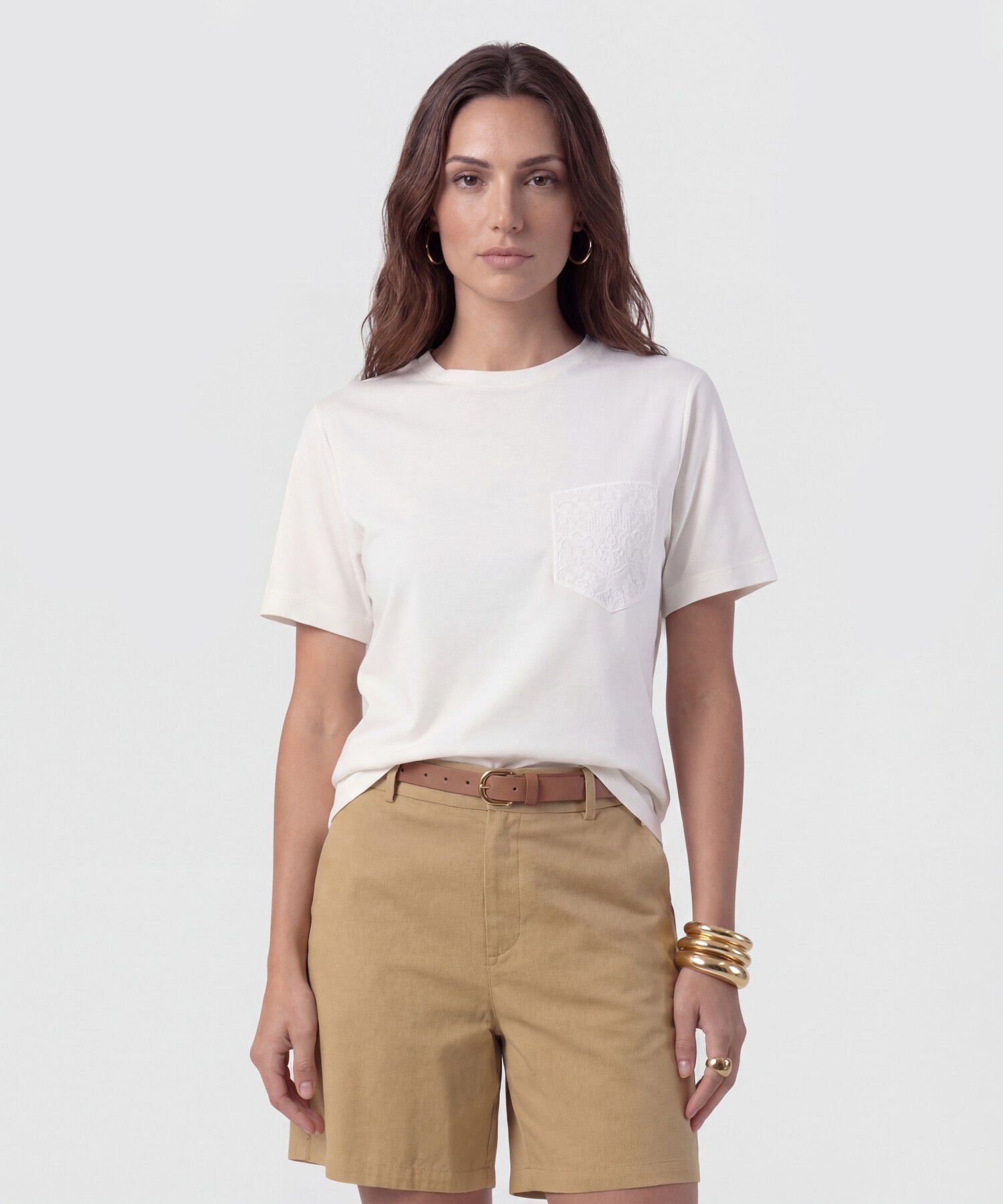 Camiseta Con Bolsillo De Encaje Para Mujer