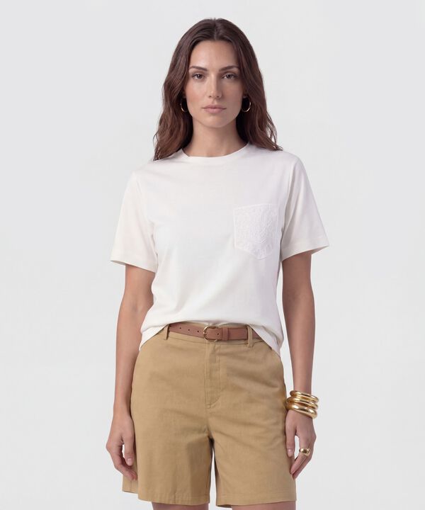 Camiseta Con Bolsillo De Encaje Para Mujer