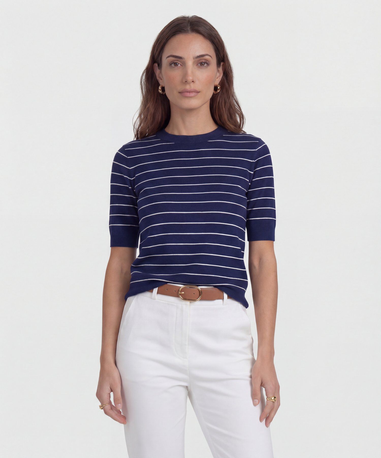 Camiseta A Rayas Manga Corta para Mujer