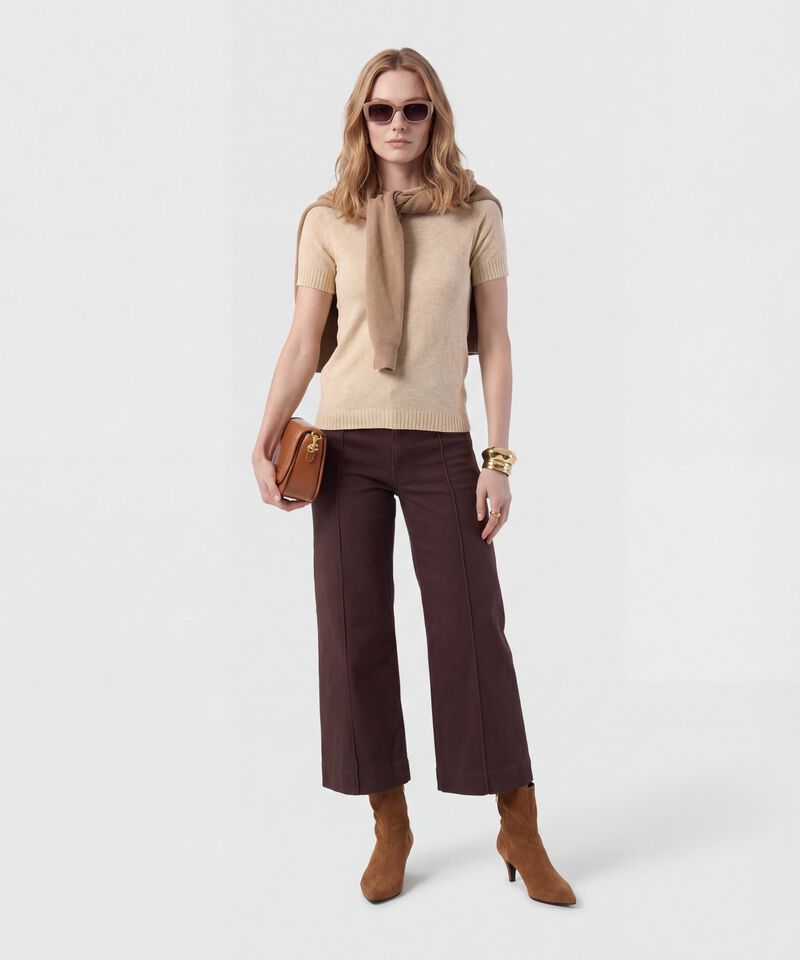 Jeans Culotte Con Costuras Frontales Mujer