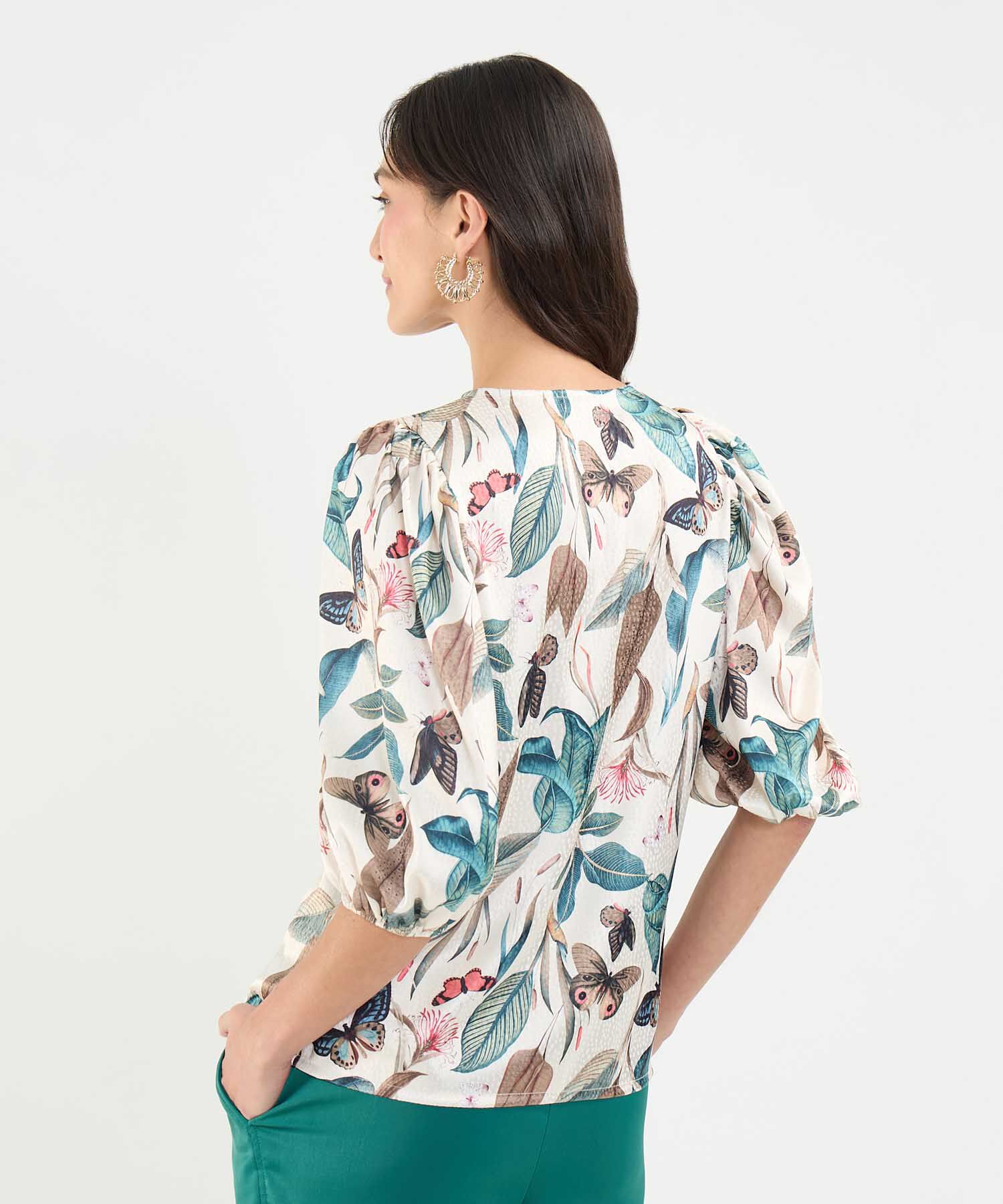 Blusa Estampada Manga ¾ 