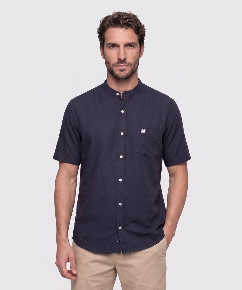 Camisa Unicolor Cuello Mao Con Bolsillo 