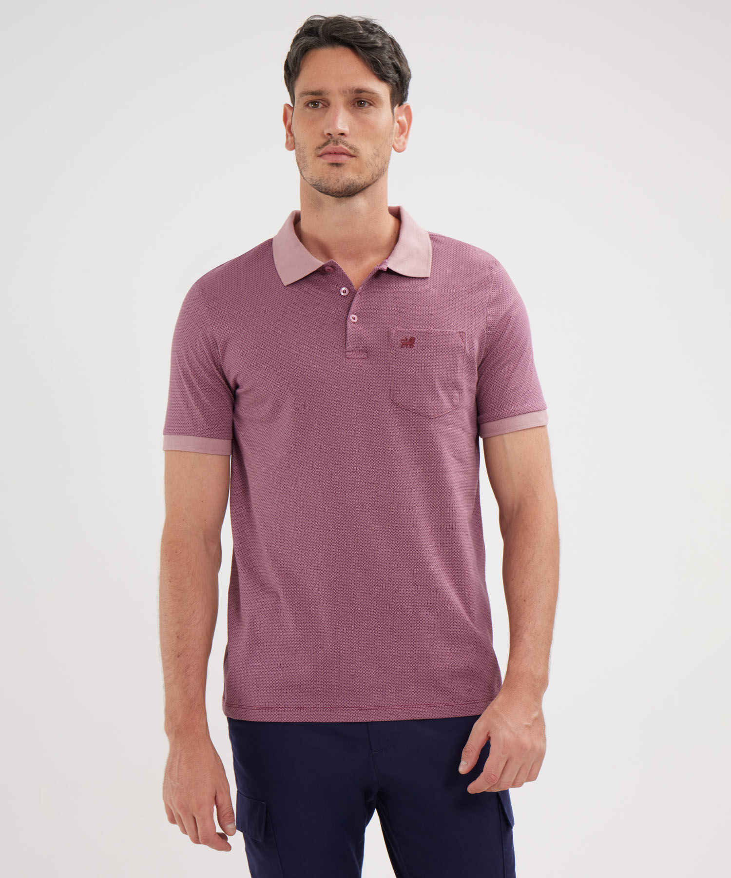 Polo Estampada Cuello Tejido Con Bolsillo