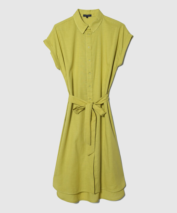 Vestido Camisero En Lino Unicolor