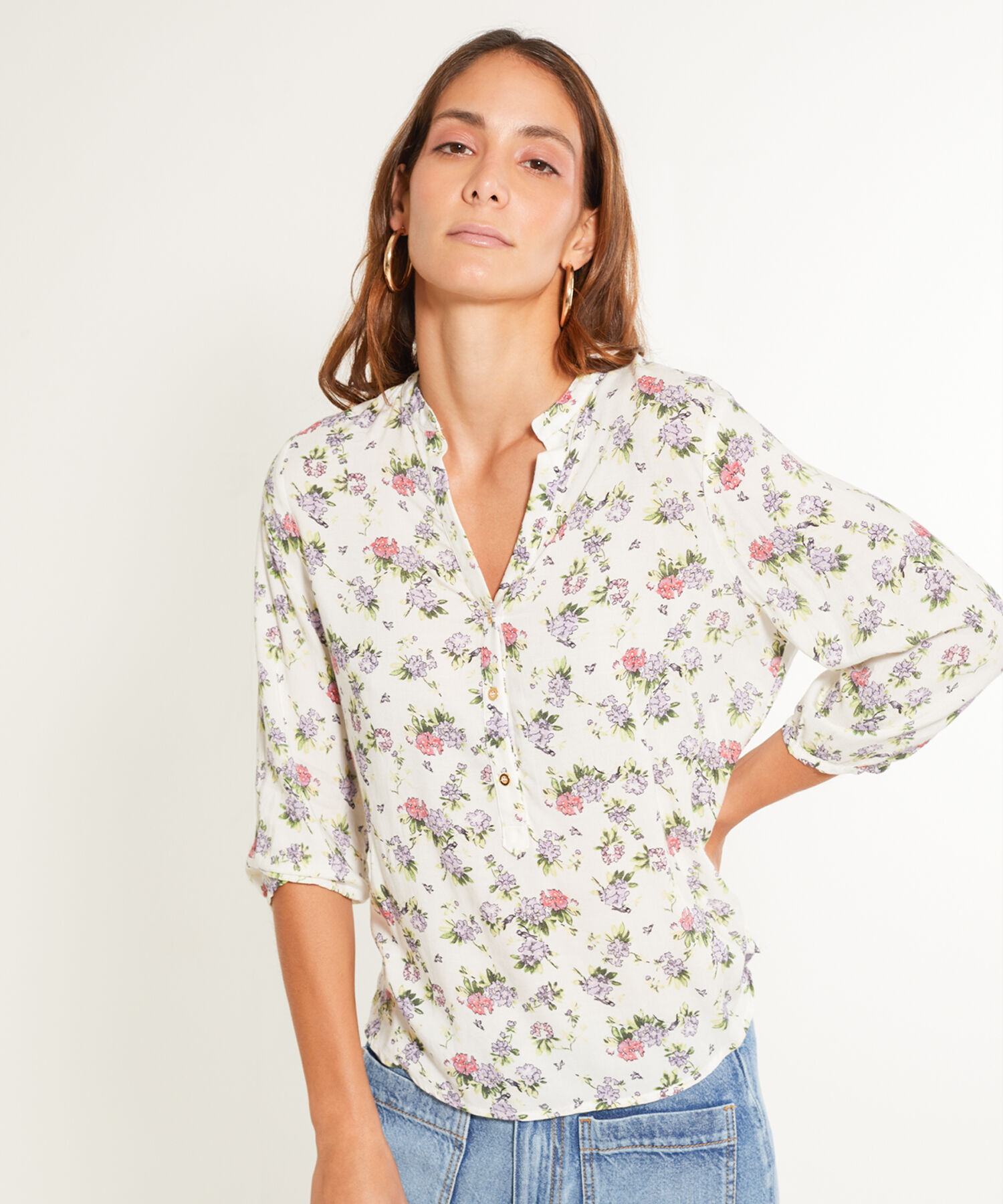 Blusa Cuello Mao Estampada