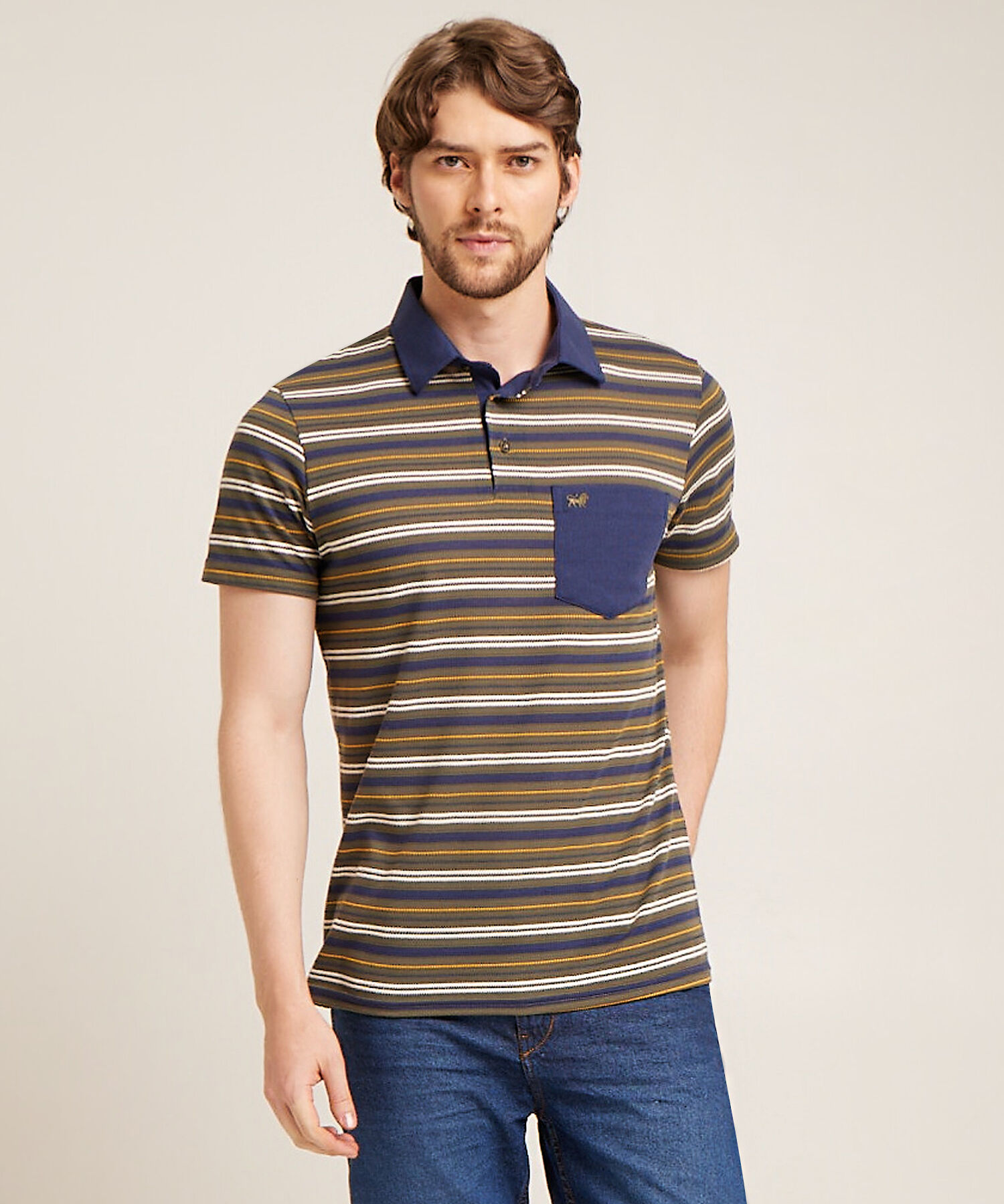 Polo Preteñida, Cuello Duro Con Bolsillo Y Pechera Unicolor, Silueta Regular Fit, Sunset Dust Línea Moda