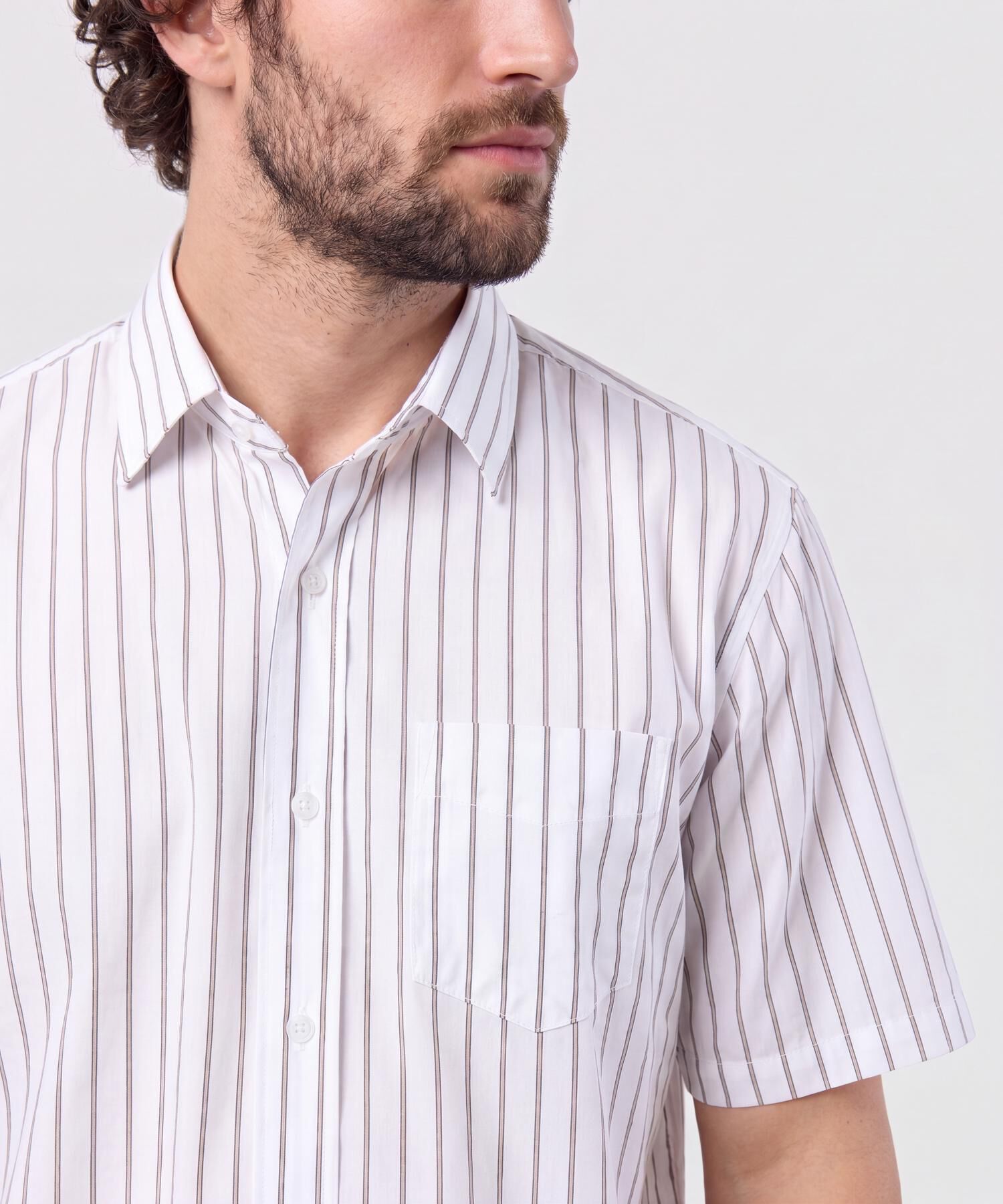 Camisa Listrada Con Bolsillo Para Hombre
