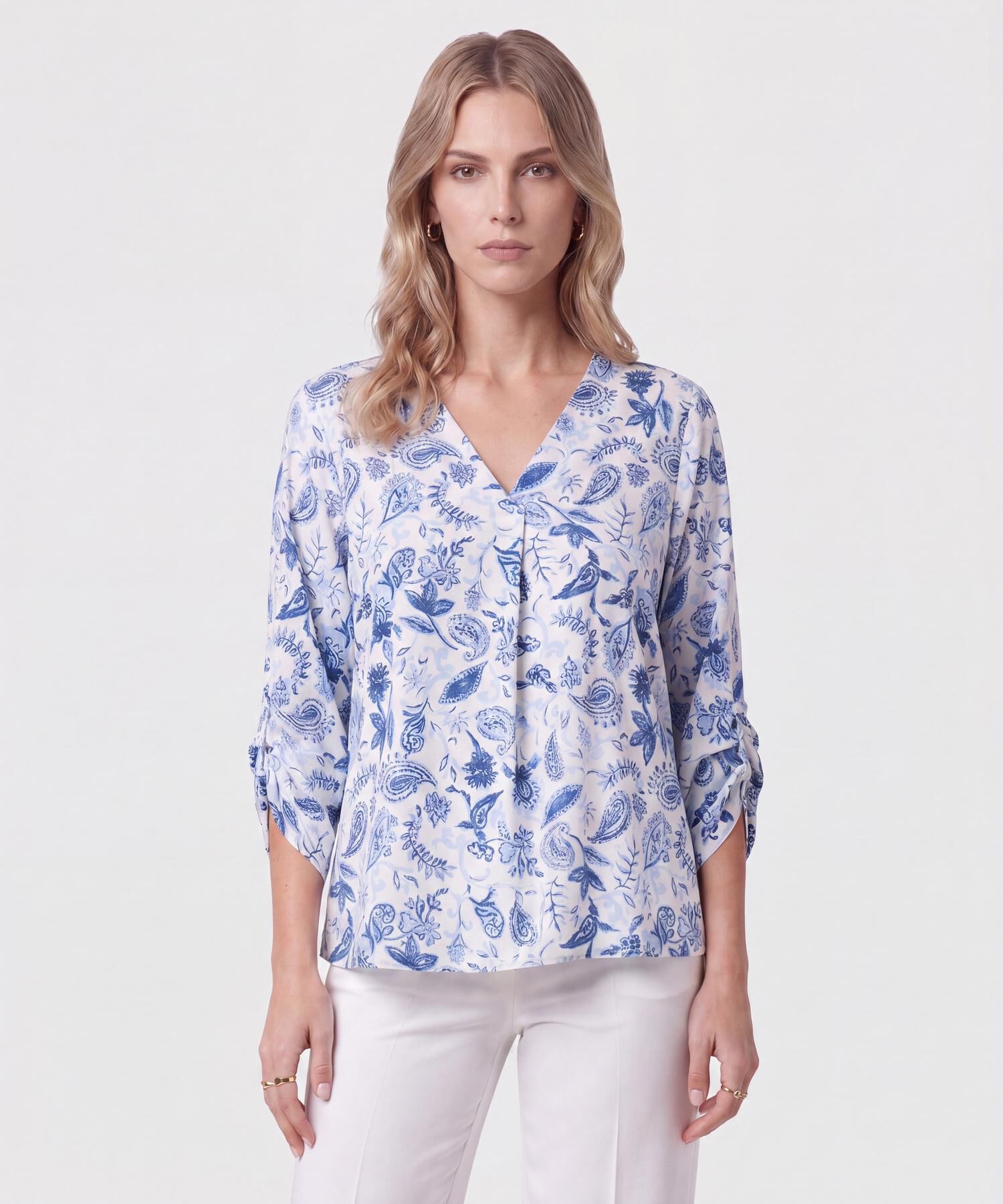 Blusa Cuello V Manga 3/4 Para Mujer