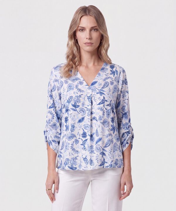 Blusa Cuello V Manga 3/4 Para Mujer