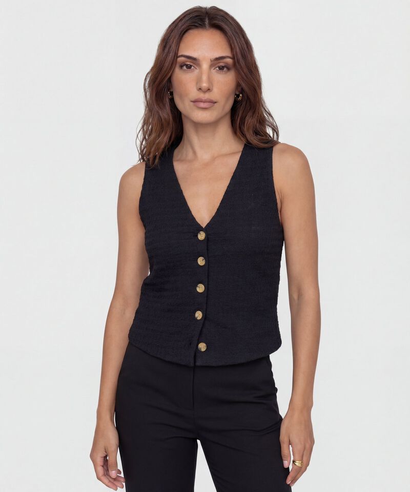 Chaleco Texturizado con Botones de Contraste para Mujer