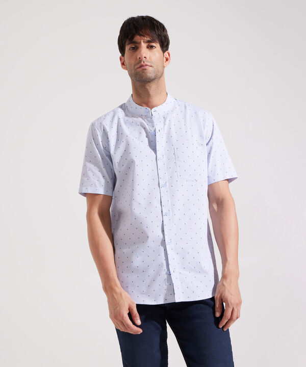 Camisa Estampada con Cuello Mao